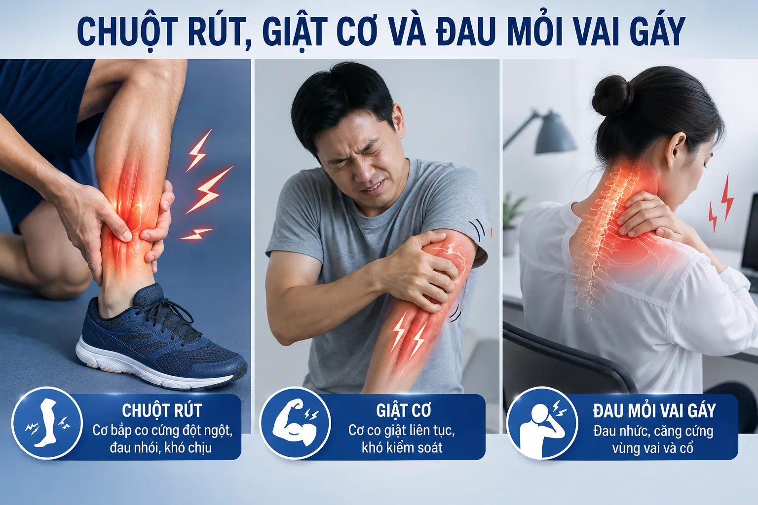 Chuột rút, giật cơ và đau mỏi vai gáy