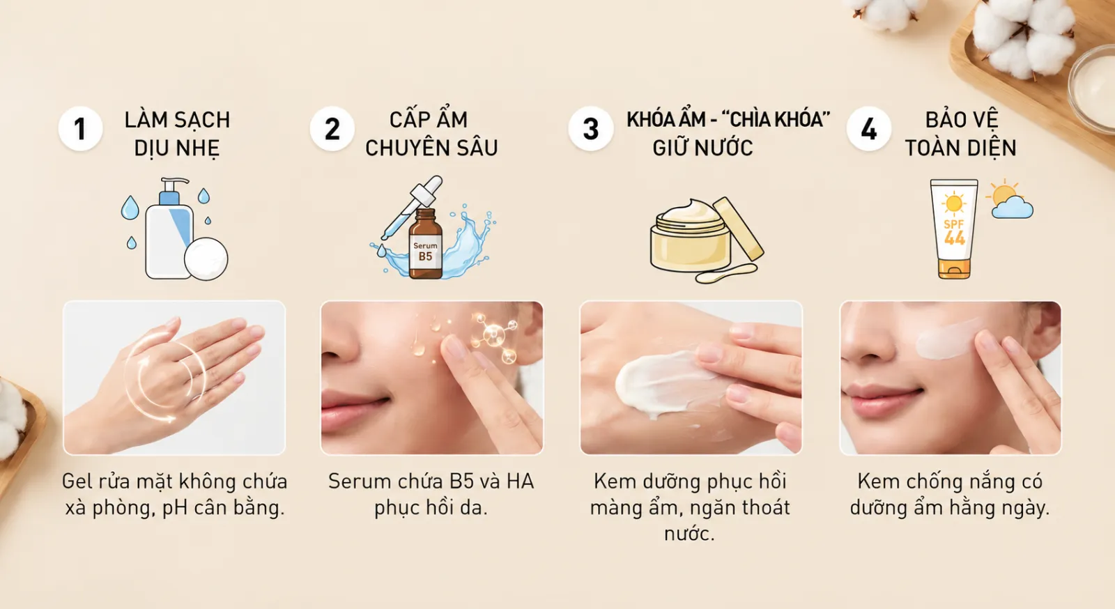 4 bước cơ bản chăm sóc da mùa hanh khô